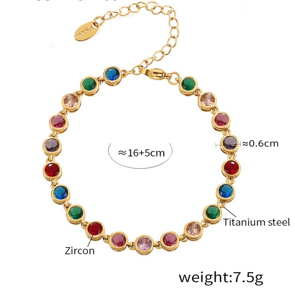 18K Gold Plated Multicoloured Tennis Bracelet*Colorful Rainbow Tennis Bracelet - Picture 4 of 4